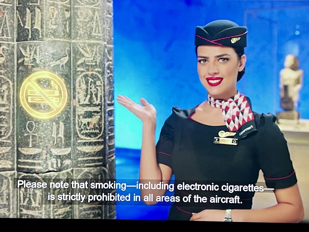 As you can see from the photo above, EgyptAir kicked off our trip by teaching us the ancient hieroglyph for “no smoking.”