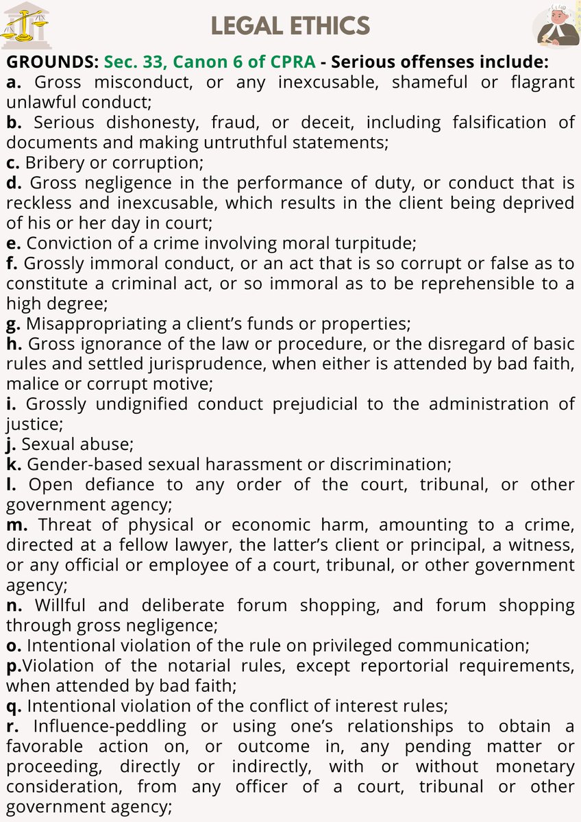 talktoRALS's tweet photo. 📣 LEGAL ETHICS 🚨

DISBARMENT ‼️

⚠️ Permanent prohibition from practicing law.

- Nature, Grounds, Salient provisions in CPRA, Atty. Gadon’s Case as the first lawyer to be disbarred under CPRA.

#RightsAreLegallySignificant
#AMYingForExcellence
#Amyzingbar2025
#AJustBArAwaitsU https://t.co/oB7QsnLqzF