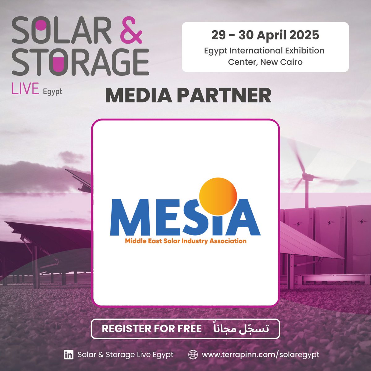 📢 MESIA is proud to be a Media Partner of Solar &amp; Storage Live Egypt 2025 🇪🇬⚡ Join 5,000+ energy pros, 50+ expert speakers &amp; explore top solar + storage tech on Apr 29–30 in Cairo!

🎟 Register: ow.ly/PGu650VxZmB

#SolarandstorageEgypt2025 #CleanEnergyEgypt