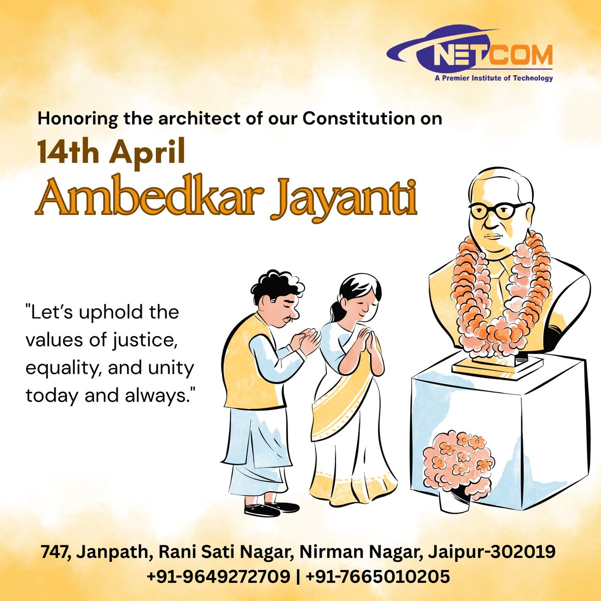 NetcomAtcCdac's tweet photo. Saluting the spirit of a great reformer – Happy Ambedkar Jayanti 2025!

#bheemraoambedkar #jaibhim #IndiaIndia https://t.co/bGYmrtROTH