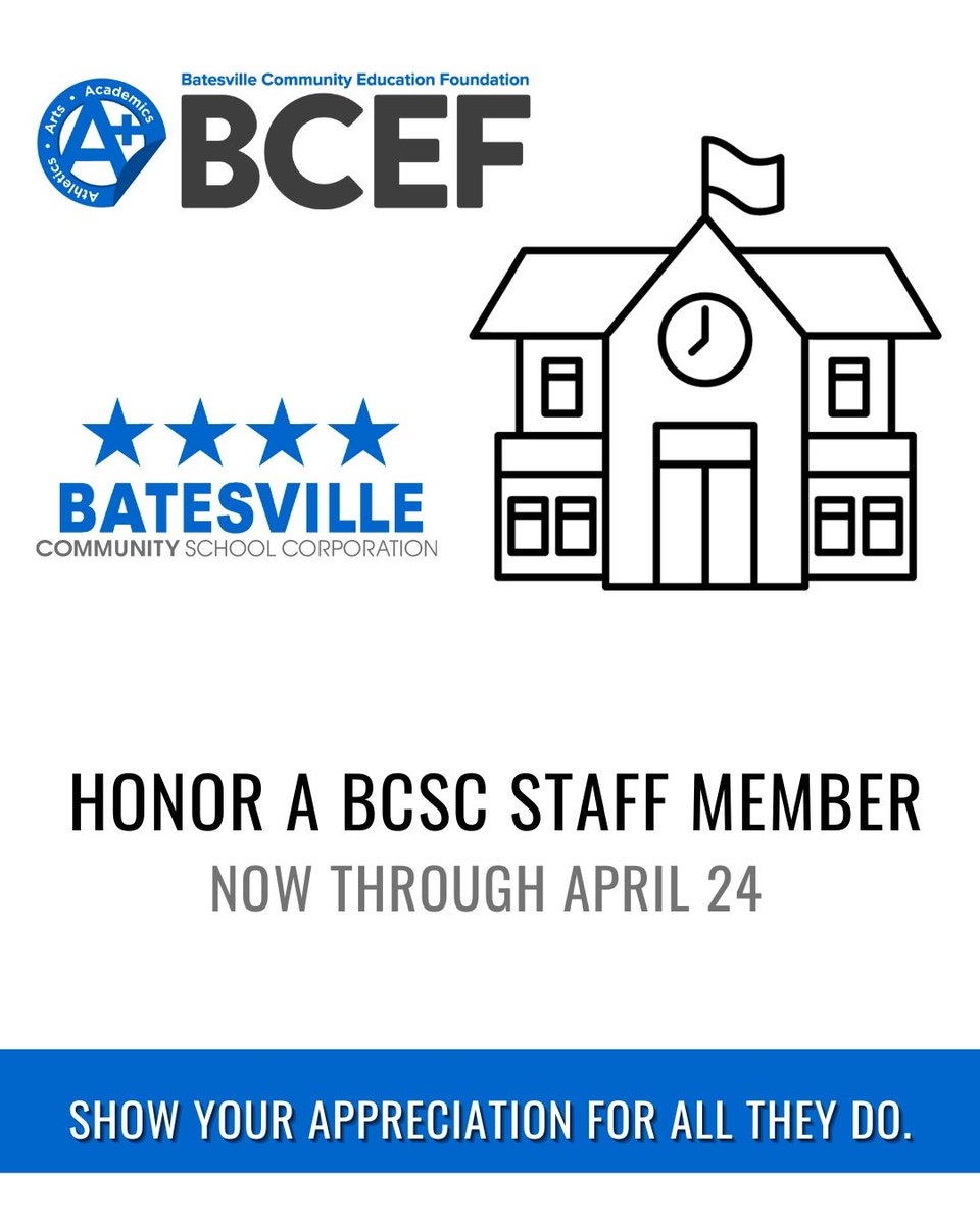 Our Honor a Staff Member sign campaign is now open for donations! Give a public shout-out to @batesvillecorp staff members who have made this a great year. Donations support our programs in the schools. Donate: batesvilleeducationfoundation.org/events/honor-a…
