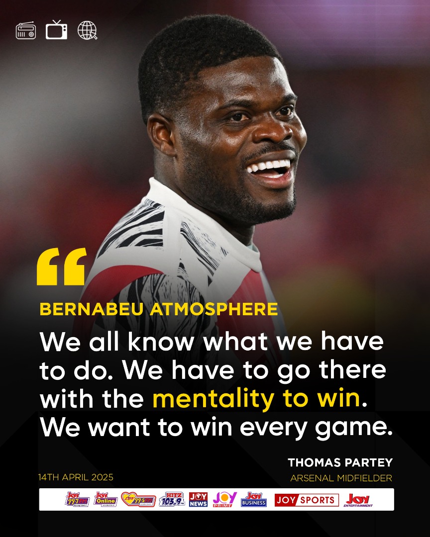 JoyNewsOnTV's tweet image. Champions League: Arsenal will play to win against Real Madrid at the Bernabeu - Thomas Partey.

#JoySports