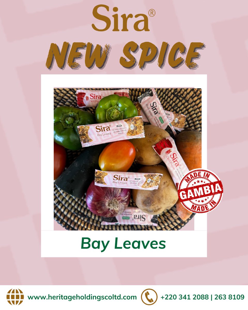 New Spice Addition! Sira Bay Leaves Powder is here! Add rich aroma and deep flavor to your soups, stews, and rice dishes with this kitchen essential.
#Gambia #SiraSpices #LocalSpices