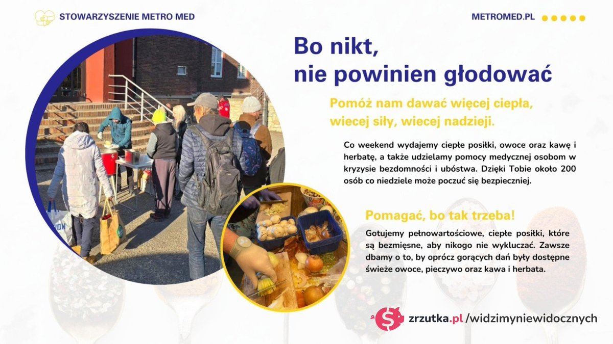 Dziś jest #DzieńLudziBezdomnych 🗓️
 
<a href="/GrupaMetroMed/">Metro Med</a> każdego dnia wspiera osoby w kryzysie bezdomności, rozdając ciepłe posiłki, odzież, leki oraz udzielając im niezbędnej pomocy medycznej ❤️‍🩹

Wspieraj ich misje cyklicznie lub jednorazową wpłatą: ➡️ zrzutka.pl/widzimyniewido…