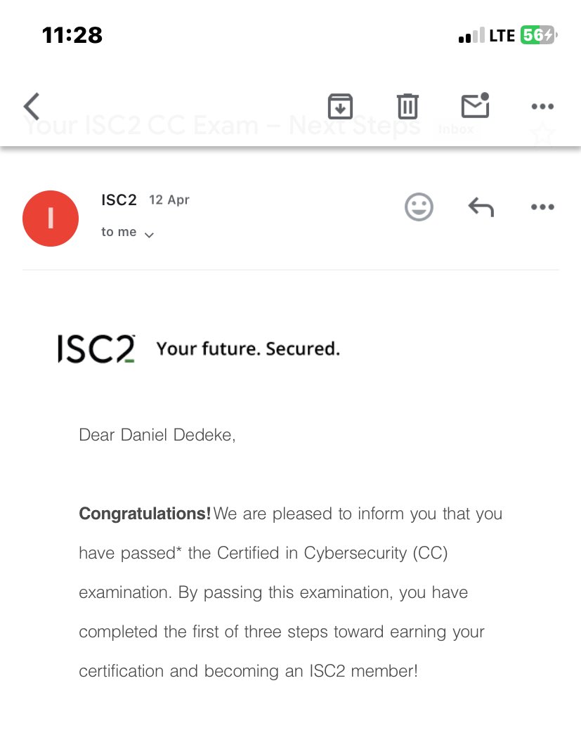 DedekeAlexis1's tweet photo. Passed my ISC2 certification exam on friday. 

I'm a step closer to becoming a strong voice in cybersecurity. Huge step. More to come!

cc @ireteeh thank you again for your wonderful videos. Wouldn't have been easy without it. 🙏 https://t.co/Yxb8LOLhlO