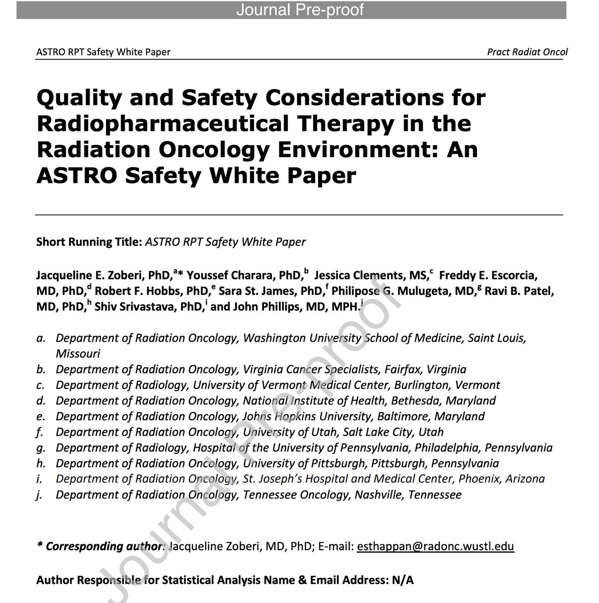 <a href="/rche54/">Ross Cheloha</a> <a href="/MitchellHo/">Mitchell Ho, PhD</a> And finally a massive effort by members of the #RPT Committee (<a href="/ASTRO_org/">ASTRO</a> <a href="/astro/">Astro</a>-org.bsky.social) yielded a white paper on patient safety focused on #radiopharmaceuticals therapy.

doi.org/10.1016/j.prro…
5/5