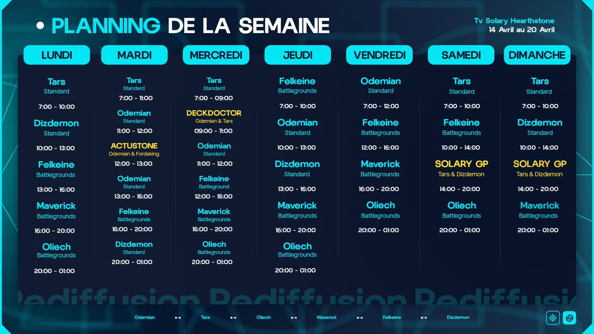 Le Magnifique Planning de la semaine, avec entre autres le Solary GP ce Week-end! (Invités annoncés mercredi!)