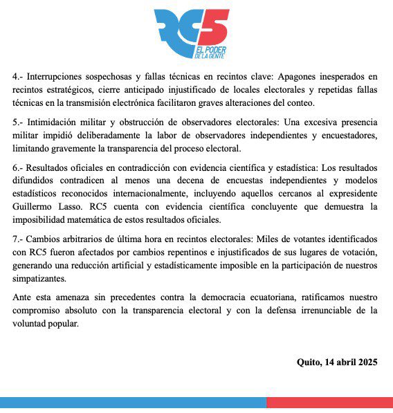 Revolución Ciudadana (@rc5oficial) on Twitter photo Denuncia pública ante el Ecuador y el mundo.
#FraudeEcuador
<a href="/moeUEecuador25/">MOE UE Ecuador 2025</a> @NIORE <a href="/alitomorenoc/">Alejandro Moreno</a> <a href="/PARLASUR/">Parlamento MERCOSUR</a> <a href="/AlfredoJuncaW/">Alfredo Juncá W.</a>
<a href="/MayMacaulay/">Margarette May Macaulay</a> <a href="/TransparenciaAL/">Transparencia Electoral</a> <a href="/FabyGMartin/">Fabiana Martin</a> <a href="/HeraldoMunoz/">Heraldo Muñoz</a>
<a href="/Europarl_ES/">Parlamento Europeo en España</a> @europarl_en <a href="/NachoSAmor/">Nacho Sánchez Amor</a> <a href="/Socialistas_PE/">Socialistas Europarl</a> <a href="/gonzalezpons/">González Pons</a>
<a href="/PacoMillanMon/">Francisco Millán Mon</a> <a href="/EPPGroup/">EPP Group</a> Denuncia pública ante el Ecuador y el mundo.
#FraudeEcuador
<a href="/moeUEecuador25/">MOE UE Ecuador 2025</a> @NIORE <a href="/alitomorenoc/">Alejandro Moreno</a> <a href="/PARLASUR/">Parlamento MERCOSUR</a> <a href="/AlfredoJuncaW/">Alfredo Juncá W.</a>
<a href="/MayMacaulay/">Margarette May Macaulay</a> <a href="/TransparenciaAL/">Transparencia Electoral</a> <a href="/FabyGMartin/">Fabiana Martin</a> <a href="/HeraldoMunoz/">Heraldo Muñoz</a>
<a href="/Europarl_ES/">Parlamento Europeo en España</a> @europarl_en <a href="/NachoSAmor/">Nacho Sánchez Amor</a> <a href="/Socialistas_PE/">Socialistas Europarl</a> <a href="/gonzalezpons/">González Pons</a>
<a href="/PacoMillanMon/">Francisco Millán Mon</a> <a href="/EPPGroup/">EPP Group</a>