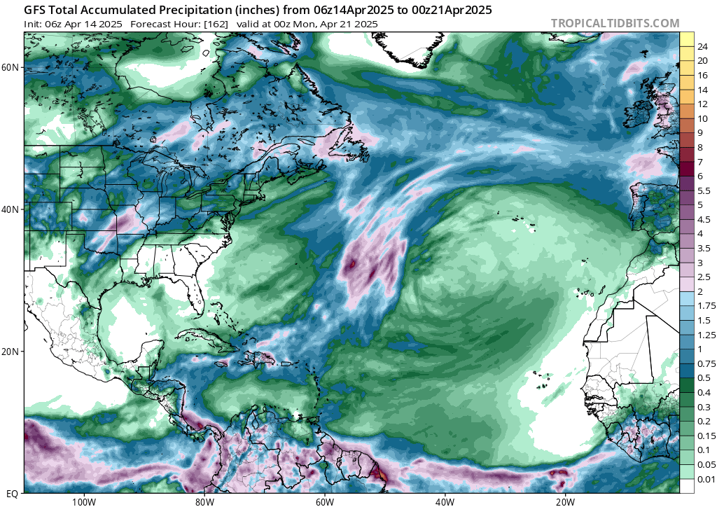 EstebanWXcast's tweet photo. Previsión sub-estacional de las precipitaciones, modelo de anomalía semanal, CFSv2 terminado a 18Z 21ABR25, GEFS y GEPS, así como el acumulado a 7 días GFS. CFSv2 prevé anomalía (+) en Portuguesa, Cojedes, oriente de Barinas y Bajo Apure. https://t.co/KaDF8WkAyW
