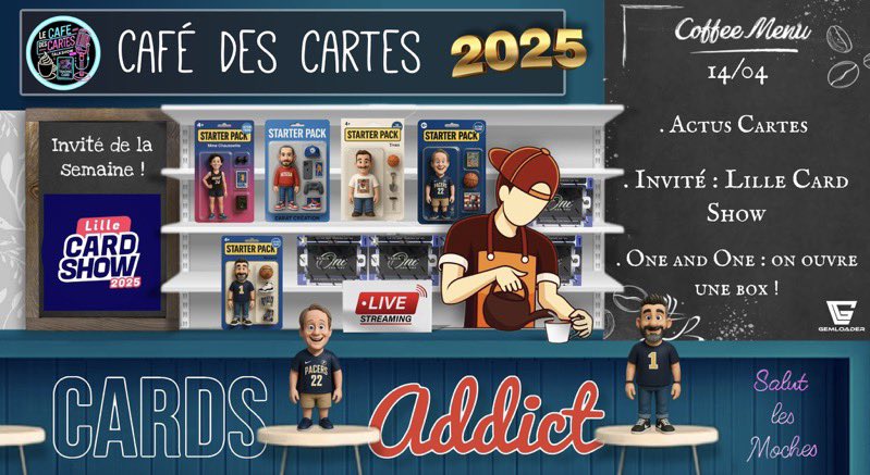 Gyl (@gylbret) on Twitter photo ☕️ 21h c’est le #CaféDesCartes avec le <a href="/LilleCardShow/">LilleCardShow</a> en interview, une ouverture d’une box One and One 🏀 et les actus évidemment. 
Viendez trembler avec <a href="/nounoursgrospet/">Niko CardsAddict</a> <a href="/jeanbagate/">Gate Jb</a> <a href="/Chaussette152/">Mᴀᴅᴀᴍᴇ Chaussette 🧦</a> 
#CardsAddict #thehobbby #sportscards ☕️ 21h c’est le #CaféDesCartes avec le <a href="/LilleCardShow/">LilleCardShow</a> en interview, une ouverture d’une box One and One 🏀 et les actus évidemment. 
Viendez trembler avec <a href="/nounoursgrospet/">Niko CardsAddict</a> <a href="/jeanbagate/">Gate Jb</a> <a href="/Chaussette152/">Mᴀᴅᴀᴍᴇ Chaussette 🧦</a> 
#CardsAddict #thehobbby #sportscards