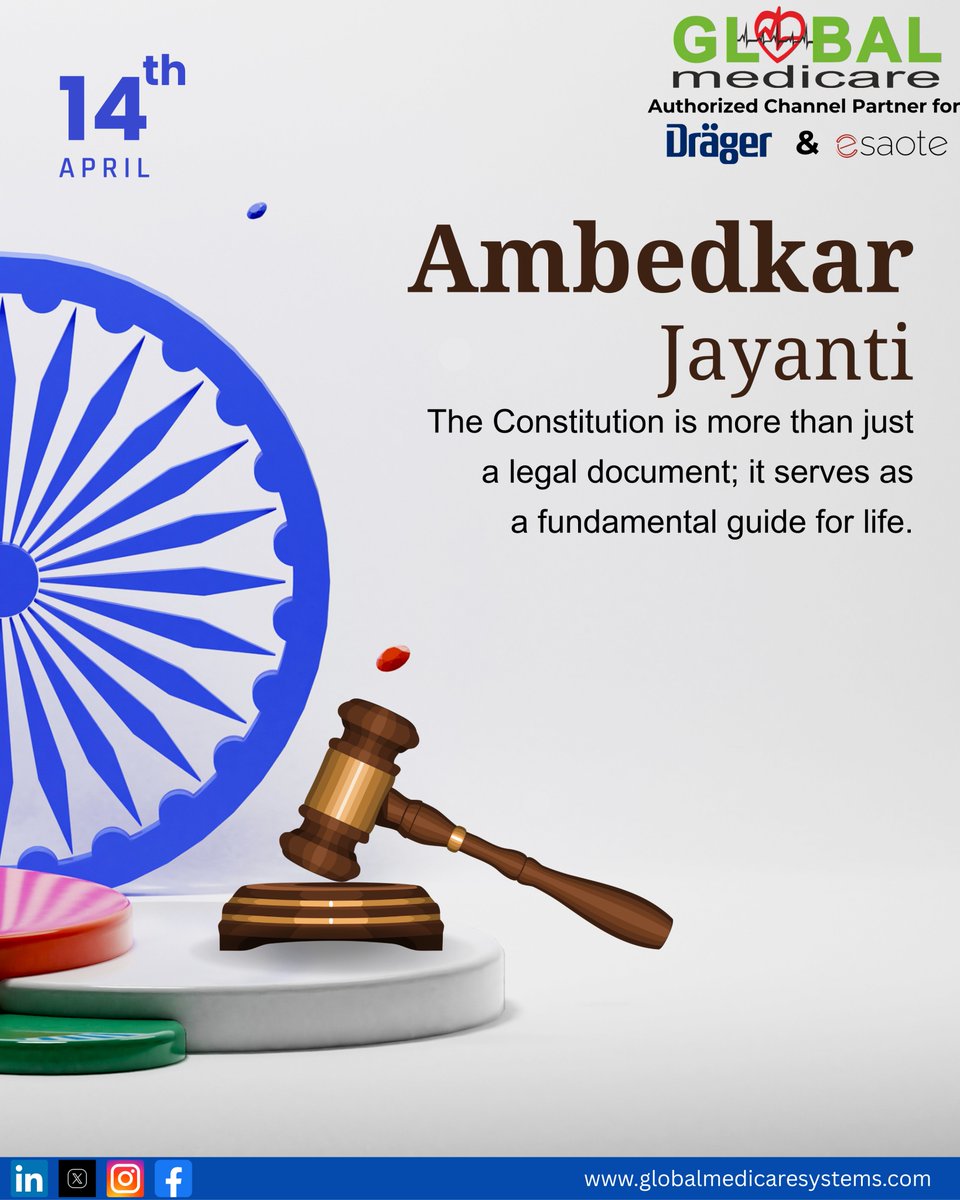 Globalmed2002's tweet photo. We honor the visionary Dr. B.R. Ambedkar on this Ambedkar Jayanti, whose leadership provided us with a Constitution as well as a moral compass for equality, justice, and advancement.
#IndianConstitution #April14 #HealthIsRight #AmbedkarJayanti #GlobalMedicare #drager #esaote https://t.co/F4pqPg3T1I