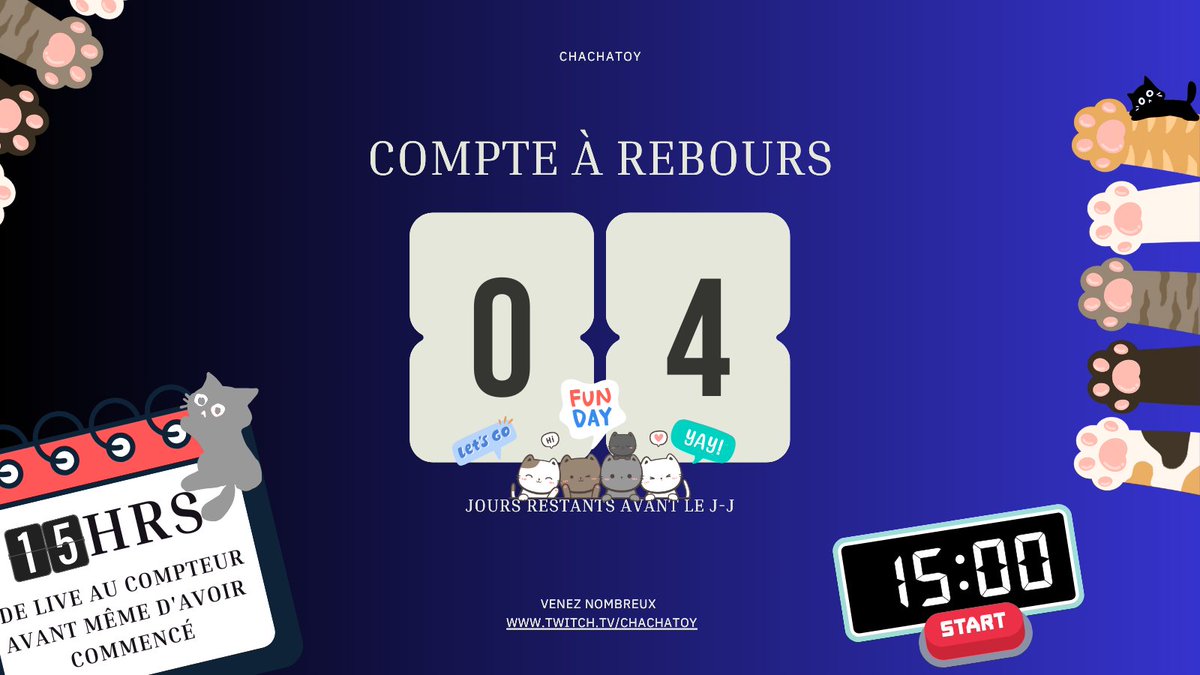 ChachatoyTV's tweet photo. WOUAAAH J-4 ! 😻 La hype est à son comble !
🚨 Lancement VENDREDI 18/04 à 15h avec déjà 15h au compteur !
Comment participer ? Réponse en live le jour J 😏
Ramène ta vibe, tes snacks, ton smile — ça va être légendaire ❤️
#Twitch #Charathon #ChachaToy #Anniversaire #10Ans https://t.co/23j8v5izG6