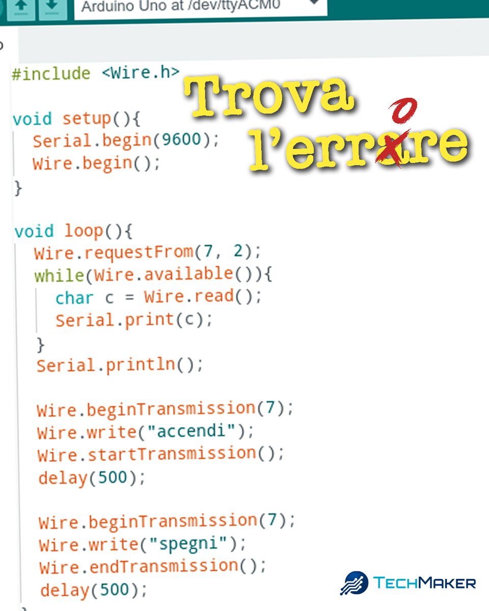 TechMakerIT's tweet image. Non tutto fila liscio come previsto: lo sketch contiene un errore. 😟
Riesci a trovarlo? 🧐
#TechMaker - Libera la tua #VogliaDiCostruire 
#arduino #errore #sketch #codice #programmazione #elettronica