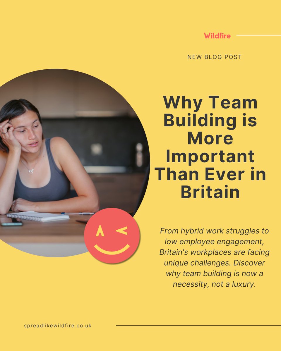 wildfire_agency's tweet photo. What's the one thing your UK team needs right now?
Hint: It's not another Zoom meeting. 😉 

Find out why team building is more crucial than ever for boosting morale, retention, &amp; collaboration. Read the full story: 
https://t.co/2fNprCD0Wx https://t.co/hwxFlBOsbc
