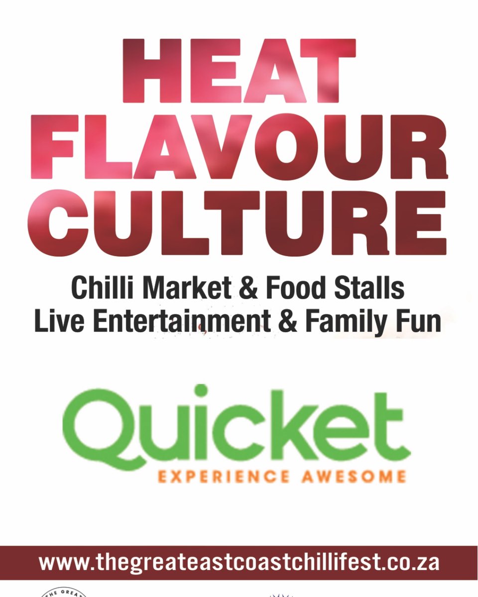 titaniummediasa's tweet photo. We are proud to be the official media partner to The Great East Coast Chilli Festival at Northwood Crusaders on 26 April 2025! You can buy tickets online at Quicket or scan the QR code in our advert. Family packages available &amp; U12 FREE! Visit https://t.co/EWOaYm1yUc for more. https://t.co/rOZLsLpFSD