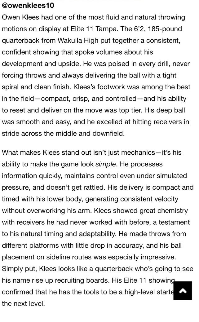 Thank you <a href="/sixstarfootball/">Six Star Football | PLUS+</a> for the write up about my performance at the <a href="/Elite11/">Elite11</a> in Tampa. Grateful for the opportunity to compete alongside some of the best arms in the nation.