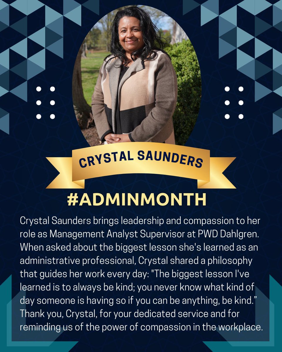 NAVFAC's tweet image. We&apos;re in week three of #AdminMonth. Kicking off this fine Monday is Crystal Saunders, Management Analyst Supervisor at PWD Dahlgren. #AdminProfessionals