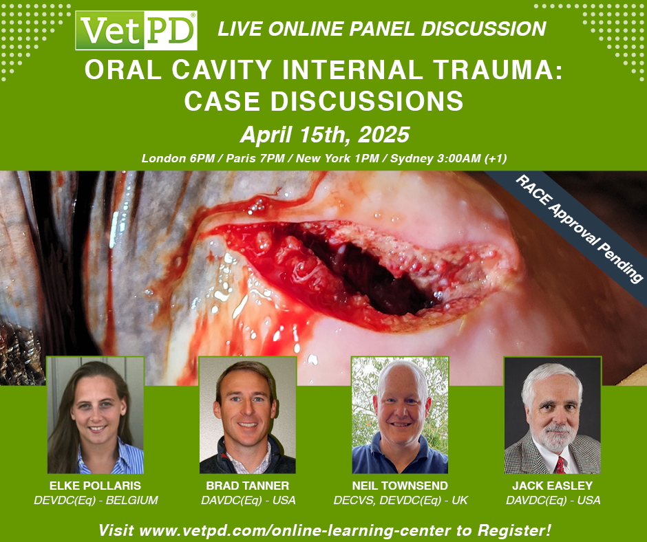 Join us tomorrow for a LIVE Equine Panel Discussion covering Oral Cavity Internal Trauma: Case Discussions.
loom.ly/sO2Lq00

#equineveterinarian #horsevet #veterinaryCE #veterinarycontinuingeducation #vetce