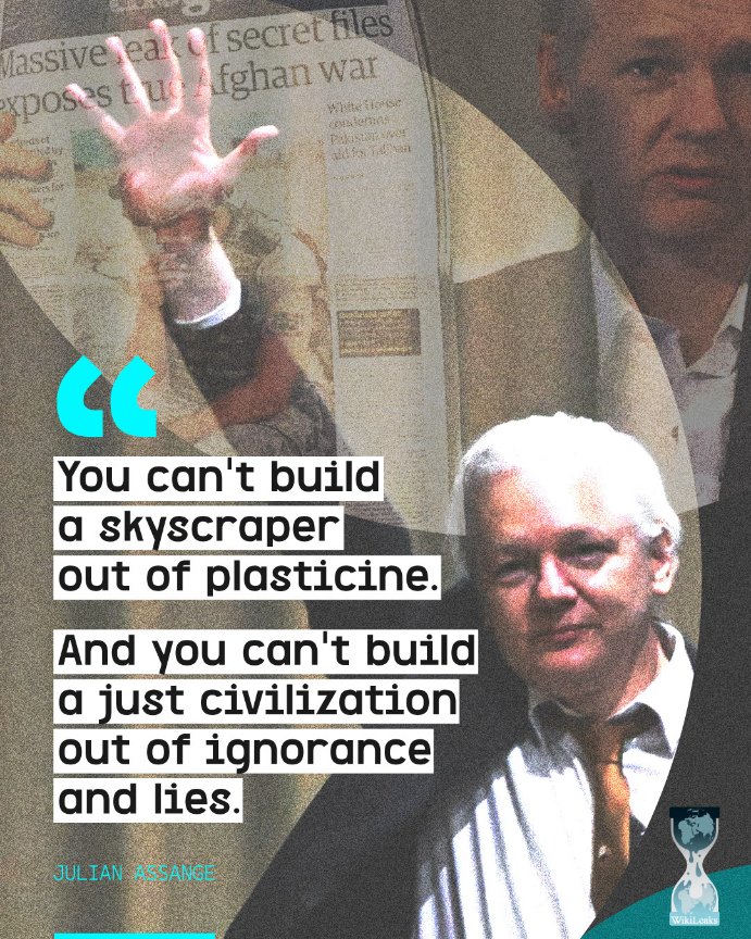 "Man kann keine gerechte Zivilisation auf Unwissenheit und Lügen aufbauen"

-- Julian Assange
ehemaliger politischer Gefangener im sog. 'Wertewesten'

#PardonAssange
#JournalismIsNotACrime

via <a href="/SomersetBean/">Bean</a>