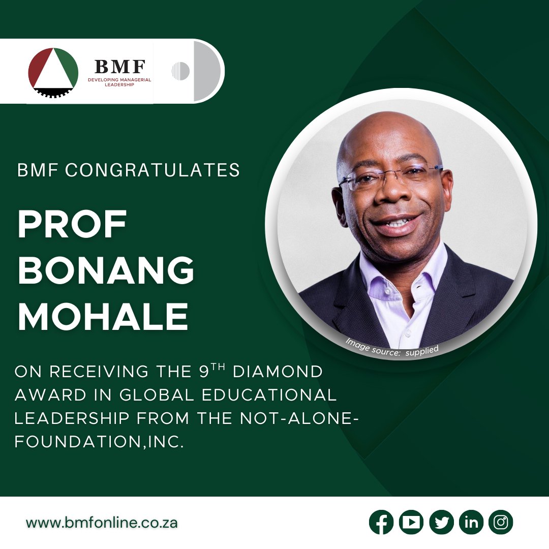 Congratulations to Professor Bonang Mohale on receiving the 9th Diamond Award in Global Educational Leadership from The Not-Alone-Foundation,Inc
