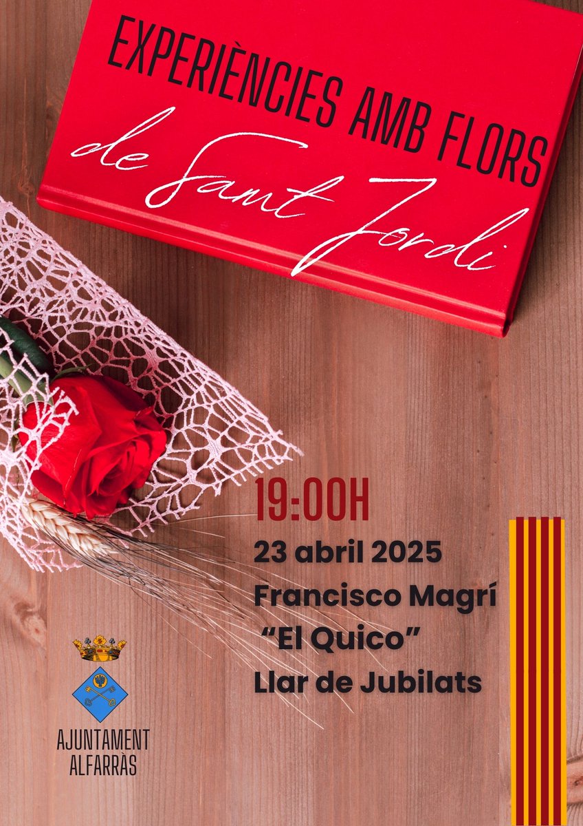 alfarras_d's tweet photo. Aquest 23 d’abril, dia de Sant Jordi, us convidem a compartir una vetllada especial amb l'alfarrasí Francisco Magrí "El Quico", que ens acompanyarà a la Llar de Jubilats d’Alfarràs per fer-nos viure una tarda plena de vivències i emocions amb les flors com a protagonistes. https://t.co/roYFRoU7CP