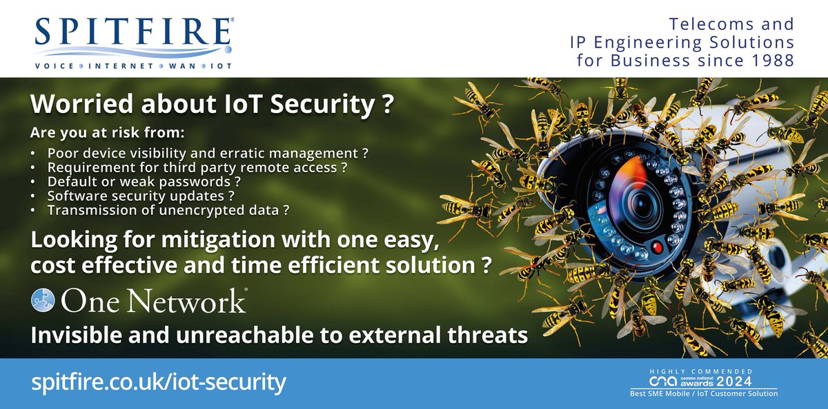 SpitfirePartner's tweet image. Contact Spitfire&apos;s IoT Specialists on 020 7501 3344 if any of the below apply to you!

Our IoT Security webpage is also packed with information about the different types of attacks that threaten IoT networks.

🖱️➡️  buff.ly/Oyr1cPa

#iot #iotsecurity #cybersecurity