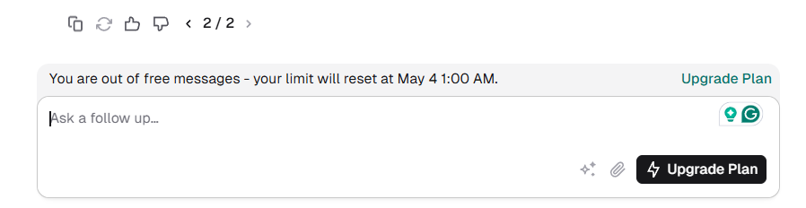 Manthan_1997's tweet photo. I can't use @v0 now for till 4th May, this comes after i cancelled my subscription of v0, @leerob, is it worth it? From a product perspective, this isn't a smart move in the AI landscape. https://t.co/woqjb4DGGz