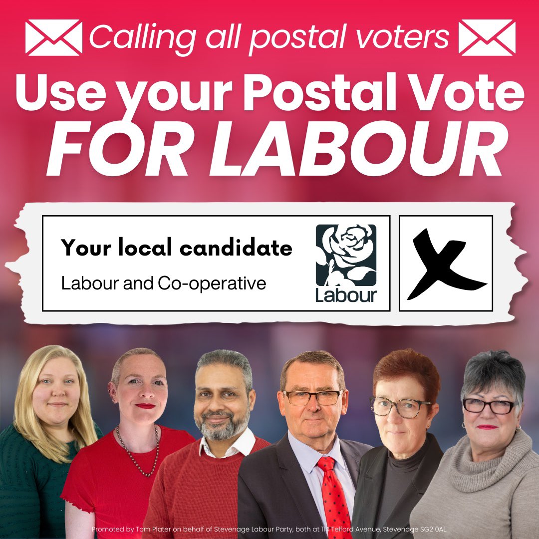 📬Calling all Postal Voters📬

Please use your Postal Vote for Labour when you receive it 🗳️

It’s time to elect hardworking, local candidates with a plan to deliver change at a failing Conservative-run Herts County Council 🔵➡️🔴