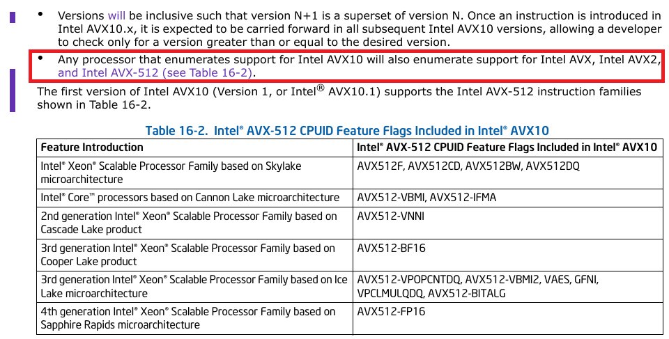 InstLatX64's tweet photo. #Intel released the 87th edition of the Software Developer’s Manuals with universal 128/256/512b #AVX10.
#AVX512 defragmentation in #Intel CPUs is complete
All-in-One:
https://t.co/FAeh5xGtIt
Changes:
https://t.co/FaSHXH6Y1n
1/8 https://t.co/ZBDVIq6ATd