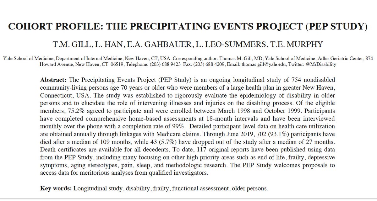 Thomas Gill (@mrdisability) on Twitter photo Learn about the <a href="/YaleMed/">Yale School of Medicine</a> PEP Study, a wonderful resource for disability research in older persons pubmed.ncbi.nlm.nih.gov/32242212/ Learn about the <a href="/YaleMed/">Yale School of Medicine</a> PEP Study, a wonderful resource for disability research in older persons pubmed.ncbi.nlm.nih.gov/32242212/