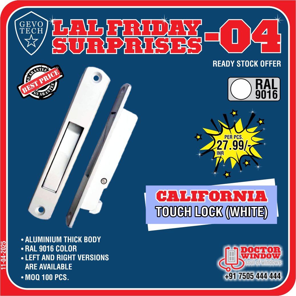 DOCTORWINDOW_IN's tweet image. GEVO TECH IZMIR SLIDING WINDOW SET
GEVO TECH CALIFORNIA TOUCHLOCK (WHITE)
GEVO TECH LOTUS SHORT NECK ACUSTIC HANDLE
GEVO TECH KAWASAKI STANDARD BASE HANDLE

#handle #premiumhandle #touchlock #doctorwindow #soulofwindow #latestoffer #fridayoffer #newoffer #door #hardware #window