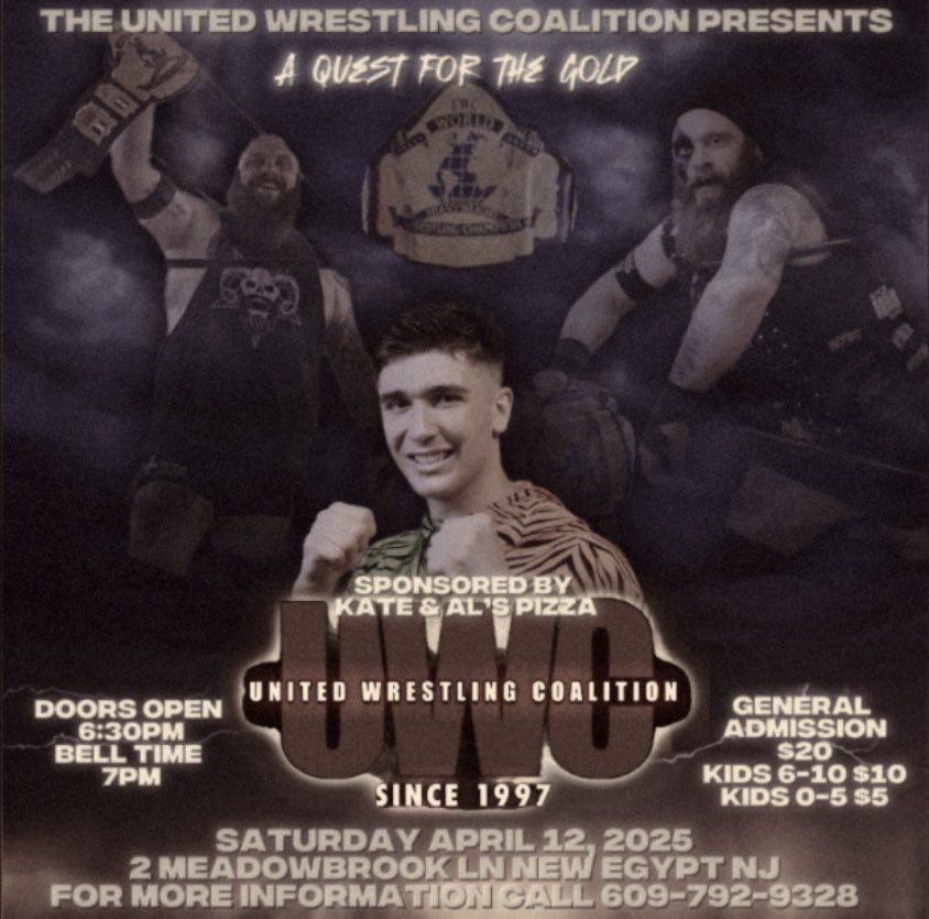 UWCRules's tweet photo. RESULTS:

United Wrestling Coalition @UWCFamily 
New Egypt, New Jersey at the American Legion
April 12, 2025

Ring Announcer: @kevinscholla
Referees: George Pinaha and Chris Benton
Promoter: Lois Thomas @UwcLois 
Honorable President and Former Heavyweight Champion: Joe Rules @UWCRules 

1) @SamaelHarris (Representing Payne's Gate and accompanied by Bryan Haden and "Deranged" Wyatt Ravage) pinned Sir Blue Knight @Blueknight_ltw in an exciting opening bout thanks to interference from his cohorts. 

2) "Florida Man" @Nathan_Mustang pinned @Ironbullargus in a match with Iron Bull's manager Craig Z-List @z_craig19115 banned from the building. Perhaps things would have turned out differently for Argus if Z-List had been in his corner.

3) The UWC's first-ever Easter Egg Match was next! Earlier that day, four tag teams, by luck of the draw, were divided into two teams to compete in an eight-person tag team match. At the bout’s conclusion, the winning team members search for four plastic Easter eggs hidden in the American Legion. The wrestler who finds the right egg and his/her partner become the new No. 1 Contenders to the tag team title, currently held by The @StepdadsWrestle!

Representing Payne's Gate—The "Jekyll" @lawrence_spiral & "Strange and Unusual" @eris_spiral and @theunleashedtag—"Thrillmonger" @AnddBivians & "Crawler" Joe Scott defeated The Co-Op—Mr. Spectrum & The @Gargantuan316 (accompanied by Mr. Black @MikeGrim) and @warhead29483342 & "The One" @GeoffBravo5_aka when Mr. Spectrum accidentally knocked out The Gargantuan, and Andd Bivians covered him for the three count. In the Easter egg hunt that followed, Andd Bivians found the winning egg, and as a result, The Unleashed will receive a shot at The Stepdads' Tag Team Championship in the near future!

The real Easter Bunny made his grand entrance and posed for photos with both fans and wrestlers!

4) Jake Kahuna pinned "Deranged" Wyatt Ravage (Representing Payne's Gate and accompanied by Samael Harris and Bryan Haden.) Kahuna was able to dish out some payback to Wyatt Ravage for turning on him at our last event.

5) Nothing was settled when Tyler Ski & Pat Dynamite (accompanied by "Prospector" Maxx Mundo) fought Big @billyg0ld The Cremator (accompanied by the injured Joey Greco) to a double countout. After the match, Ski, Dynamite, and Mundo did even more damage to Greco's dislocated shoulder before being run off by Billy Gold and The Cremator. It's safe to say there will be a six-man tag team match between these combatants as soon as Joey Greco is medically cleared to wrestle!

6) In the main event, @flash_carter_ pinned "The Leader of Payne's Gate" Kyle Payne (accompanied by Shelby, "Strange and Unusual" Eris Spiral, The "Jekyll" Lawrence Spiral, Bryan Haden, "Deranged" Wyatt Ravage, and Samael Harris) to win the UWC World Heavyweight Championship! This was a hard-fought battle, but despite interference by Payne's Gate, Flash Carter was able to pin the champion after multiple Rainbow Cutters. When the match was over, Warhead, "The One" Geoffrey Bravo, "Florida Man" Nate Mustang, Jake Kahuna, Sir Blue Knight, and The Honorable President and Former Heavyweight Champion Joe Rules celebrated in the ring with the new titleholder.

The United Wrestling Coalition's next event will be on May 10 at the New Egypt American Legion, and we're Bringing Back the '80s! Matches and more information will be announced soon, so for updates, be sure to visit UWCFanCave on Facebook, follow President Joe Rules on X @UWCRules, follow us on Instagram, TikTok, and Bluesky @ UWCaction, and subscribe to our YouTube channel @ jrules500.