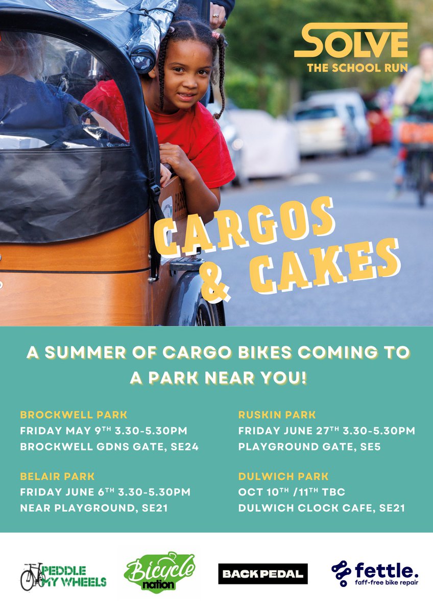 Thinking about buying a cargo bike? Or perhaps your family has taken the leap already and you're interested in helpful tips?  

Then do come down to one of our summer cargo bike events &amp; chat to local parents who use them to get their families around. 

solvetheschoolrun.org/post/a-summer-…