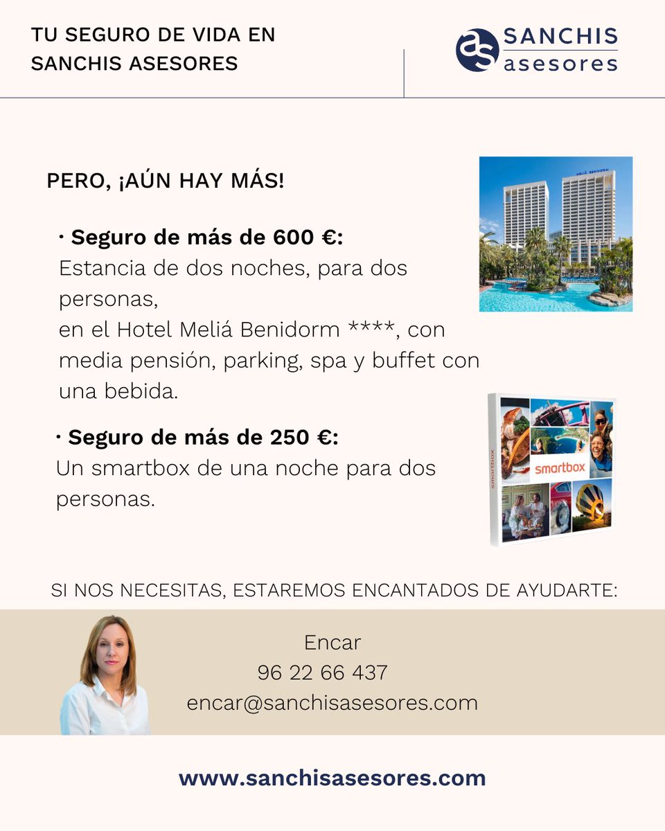 ¡AMPLIAMOS PROMOCIÓN!

¿Todavía no tienes un seguro de vida?

Aprovecha ahora, y hasta el 30 de junio, y asegura el futuro de tu familia.

¿Tienes ya contratado un seguro de vida? 
No te preocupes, te mejoramos el precio, sea el que sea.

96 22 66 437
encar@sanchisasesores.com