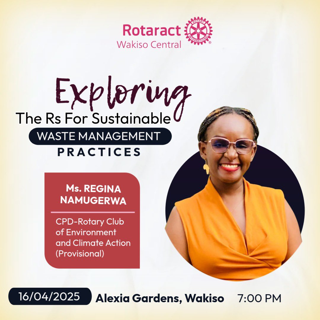 reginanamugerw2's tweet image. I am excited to speak at @RctWakiso this week about sustainable waste management practices as we mark  #EnvironmentMonth in Rotary.

Sharing knowledge about proper waste management inspires #action against single use of non-biodegradable items that can pollute the environment.