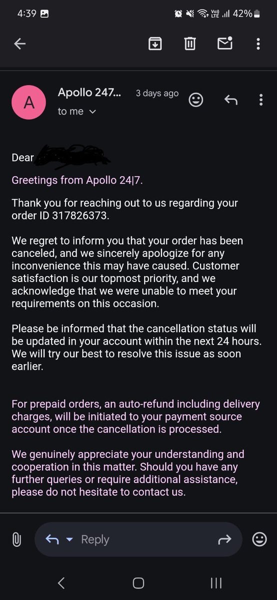 kunal3108's tweet photo. Hello @ApolloPharmacy , I have a ongoing concern for about 15 days now. All i get is to and fro mails, with confirmation but no action. The order is canceled, ye is shows OFD. No refund yet, please escalate. Your customer service and the partners are very bad. https://t.co/HvWfNU8j2d