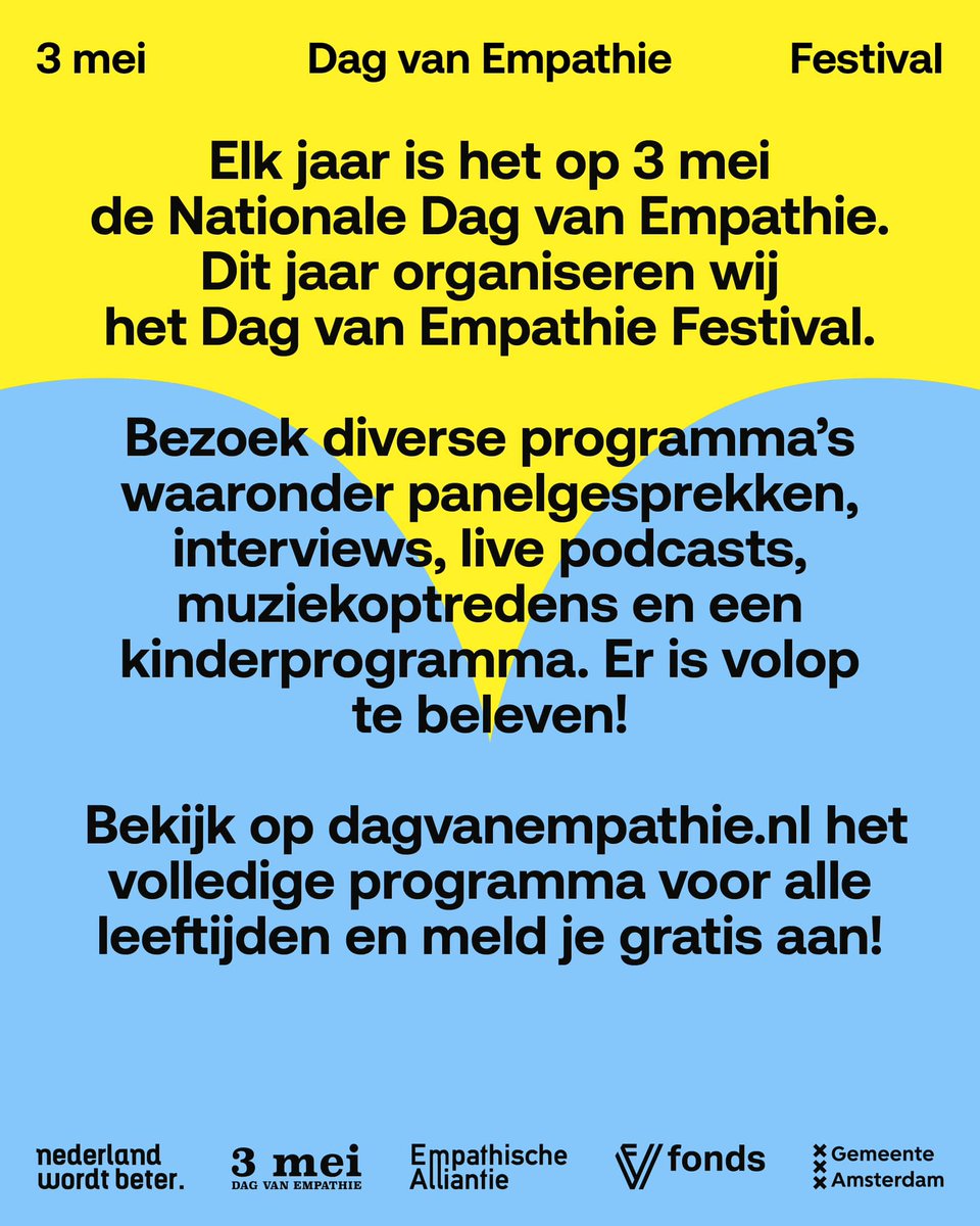 SAVE THE DATE - HET DAG VAN EMPATHIE FESTIVAL 2025🌟 Het eerste festival dat volledig in het teken staat van empathie! Ben jij er ook bij?🌟

Bekijk het hele programma en meld je gratis aan voor het festival via de volgende link: dagvanempathie.nl/festival.