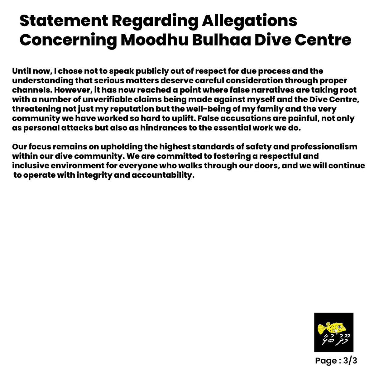 xoooms's tweet photo. Statement Regarding Allegations Concerning Moodhu Bulhaa Dive Centre https://t.co/cqTmwsLNiK