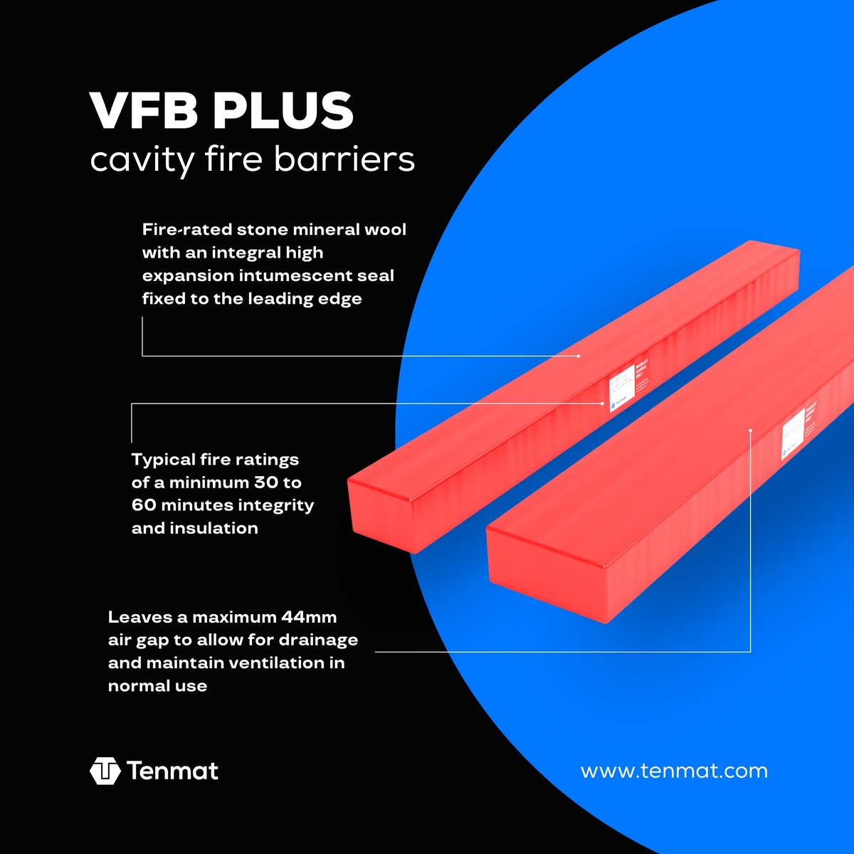 𝗖𝗮𝘃𝗶𝘁𝘆 𝗳𝗶𝗿𝗲 𝗯𝗮𝗿𝗿𝗶𝗲𝗿 𝘀𝗽𝗼𝘁𝗹𝗶𝗴𝗵𝘁 - VFB Plus 💡

Tenmat’s VFB Plus Ventilated Fire Barriers are ’open state’ cavity fire barriers for ventilated cavities of up to 450mm. 

Find out more - visit the Tenmat website.
#firesafety #safety #architects