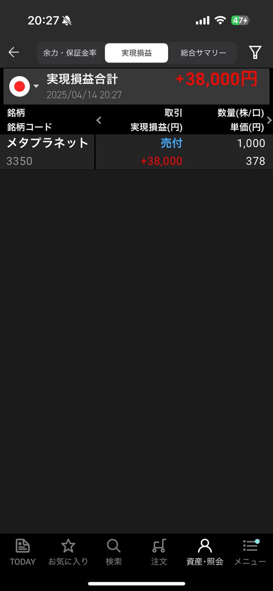 今日はメタプラネットで利益＋
ビットコインここから反転しそうだから、明日には買い戻そうかと思ってる🤔

サンバイオはもっともっと上がって欲しい笑