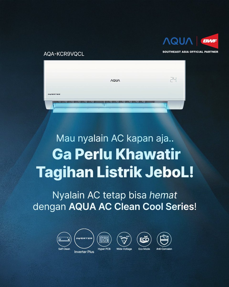 aquaelektronik's tweet photo. Nyaman tanpa khawatir! ❄️💙
Mau nyalain AC kapan aja? Dengan AQUA AC Inverter Clean Cool, hemat listrik tetap maksimal. Jadi, kamu tim yang mana?
#AQUAAC
#AQUASmartHome
#AQUAElektronik
#CoolChoice https://t.co/sKmk3XNiLd