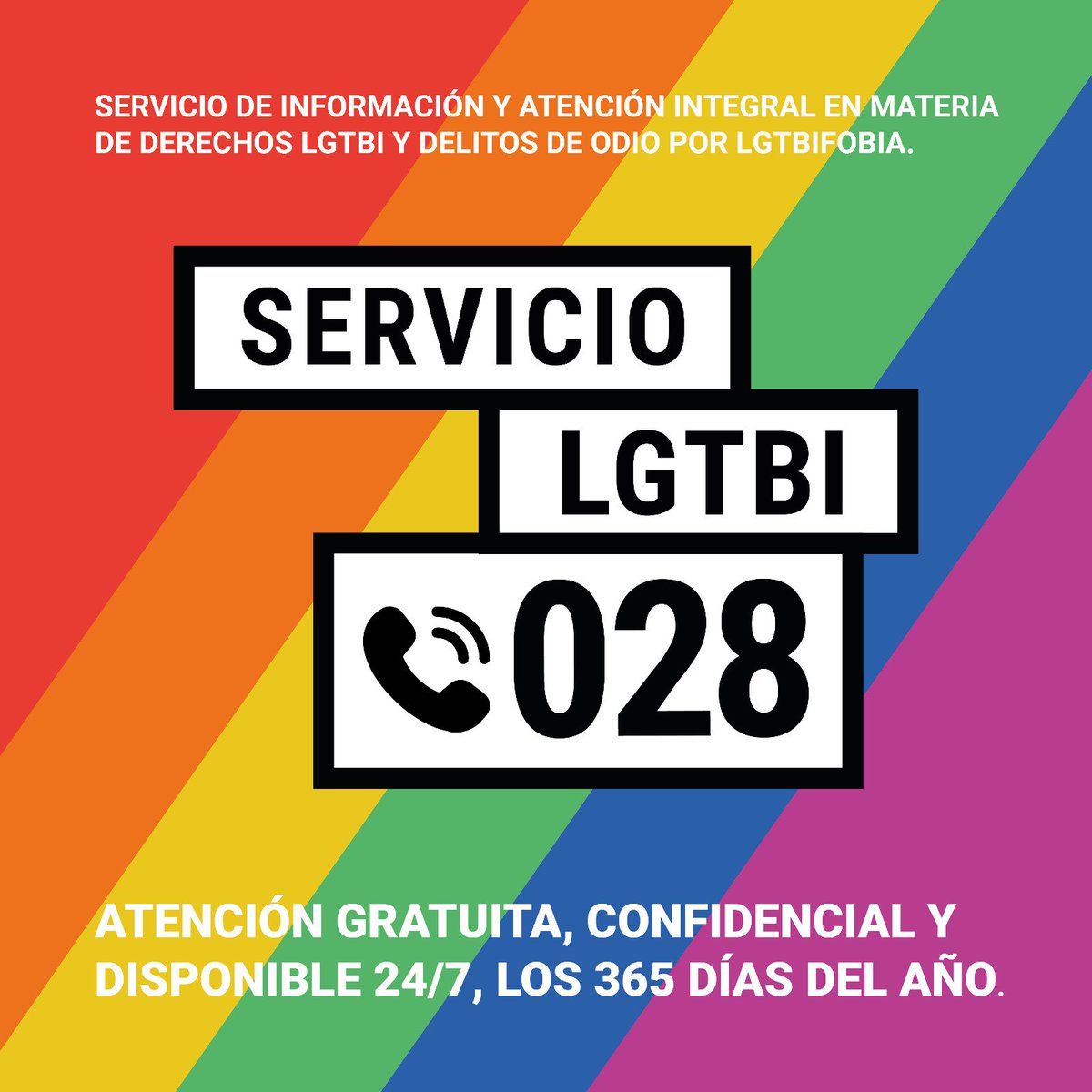 Teléfono 028 – Servicio de información y atención en materia de derechos LGTBI+ y delitos de odio por LGTBIfobia.
Atención gratuita, confidencial y disponible 24/7, los 365 días del año.
