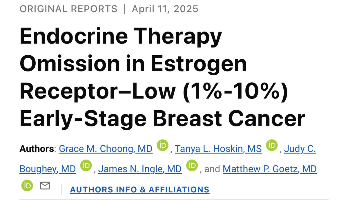 Aumilto Silva, MD. (@aumilto) on Twitter photo An important question in daily practice for these patients with low expression of HR.
It is essential to put it in context with works as ebctcg with no beneficial data with tamoxifen addition in ER < 10%.
ER 1-5% no OS gain (HR p .24).
👉 ascopubs.org/doi/10.1200/JC…
<a href="/JCO_ASCO/">Journal of Clinical Oncology</a> An important question in daily practice for these patients with low expression of HR.
It is essential to put it in context with works as ebctcg with no beneficial data with tamoxifen addition in ER < 10%.
ER 1-5% no OS gain (HR p .24).
👉 ascopubs.org/doi/10.1200/JC…
<a href="/JCO_ASCO/">Journal of Clinical Oncology</a>