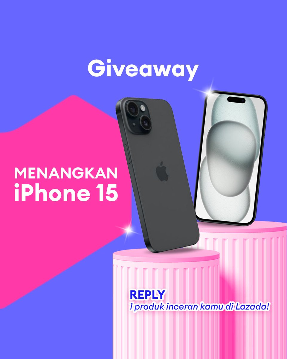 ✨ GIVEAWAY ALERT ✨

Liat sana, liat sini, ada IPHONE 15 GRATIS, NIHHHH 🥳✨

1. Follow <a href="/LazadaID/">Lazada</a> &amp; tag 3 teman
2. RT, Like &amp; REPLY 1 produk yang kamu incer BANGET di Lazada + masukin juga hashtag #LazadaID #LazadaGiveaway YANG BANYAK-BANYAK YAAA!

Periode: 14 - 20 April 2025