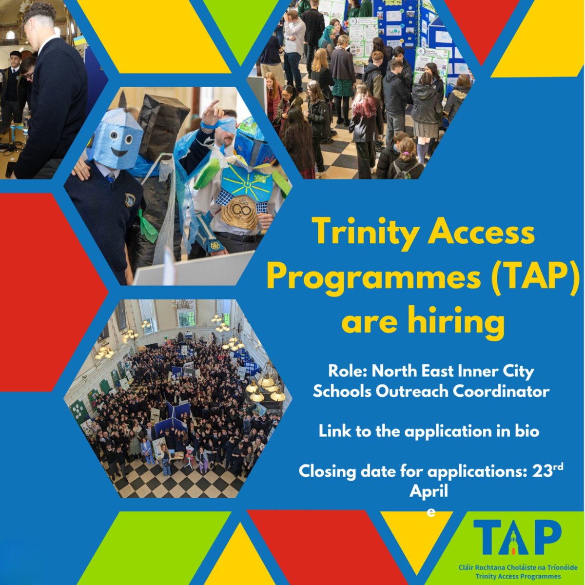 NEIC (@neic_dublin) on Twitter photo ‼️TAP are hiring!
Join the Trinity Access Programmes schools outreach team as the North East Inner City Schools Outreach Coordinator and help make a real impact in education and community engagement 🙌
📅 Apply by: April 23rd
🔗my.corehr.com/pls/trrecruit/…
#NEIC <a href="/tcddublin/">Trinity College Dublin</a> ‼️TAP are hiring!
Join the Trinity Access Programmes schools outreach team as the North East Inner City Schools Outreach Coordinator and help make a real impact in education and community engagement 🙌
📅 Apply by: April 23rd
🔗my.corehr.com/pls/trrecruit/…
#NEIC <a href="/tcddublin/">Trinity College Dublin</a>