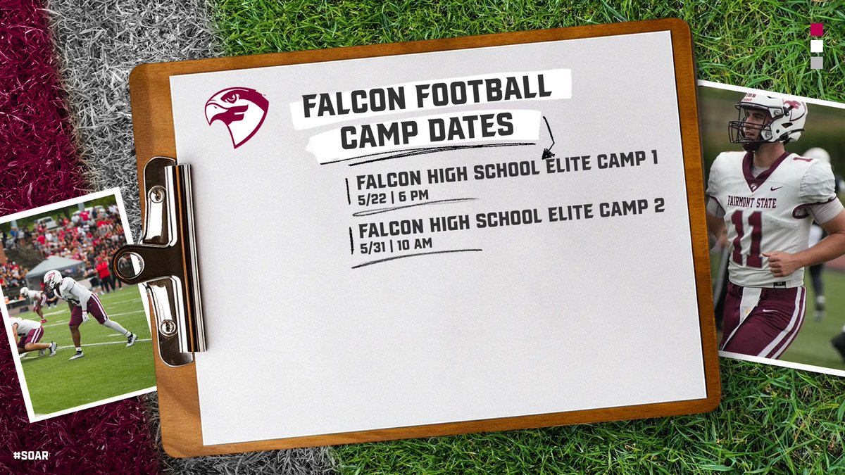 Fairmont State Football (@fairmontstatefb) on Twitter photo 🚨Get developed and evaluated at our Falcon High School Elite Camps this May!🚨
Click the link to register! 
#SOAR 
falconfootball.totalcamps.com/About%20Us 🚨Get developed and evaluated at our Falcon High School Elite Camps this May!🚨
Click the link to register! 
#SOAR 
falconfootball.totalcamps.com/About%20Us