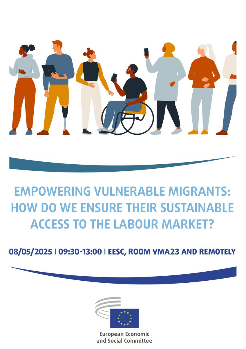 🌍 Join us for an inspiring EESC event "Empowering vulnerable migrants: how do we ensure their sustainable access to the labour market?"
📅8 May
ℹ️More info: europa.eu/!vRtybx
📝Register by 6 May, 10:00 a.m.: europa.eu/!PCHWgj