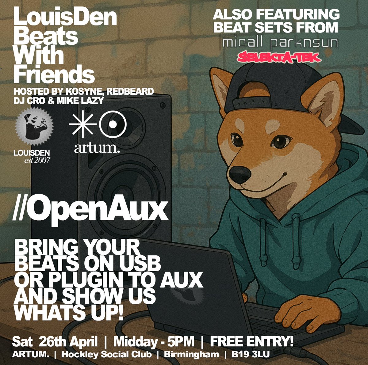 Redbeard (@redbeard00) on Twitter photo You got Beats?
<a href="/louisden/">Louis Den</a> Open Aux
Beat Sets headlined by <a href="/MicallParknsun/">Micall Parknsun</a>
With support from Selekta-Tek
Free Entry @ Artum via <a href="/HockleySocialCl/">Hockley Social Club.</a>
Hosted by @kosyne <a href="/DJCro/">DJ Cro</a> <a href="/DJMIKEELAZY/">Mike lazy</a>
#beats #producernetwork #openaux You got Beats?
<a href="/louisden/">Louis Den</a> Open Aux
Beat Sets headlined by <a href="/MicallParknsun/">Micall Parknsun</a>
With support from Selekta-Tek
Free Entry @ Artum via <a href="/HockleySocialCl/">Hockley Social Club.</a>
Hosted by @kosyne <a href="/DJCro/">DJ Cro</a> <a href="/DJMIKEELAZY/">Mike lazy</a>
#beats #producernetwork #openaux