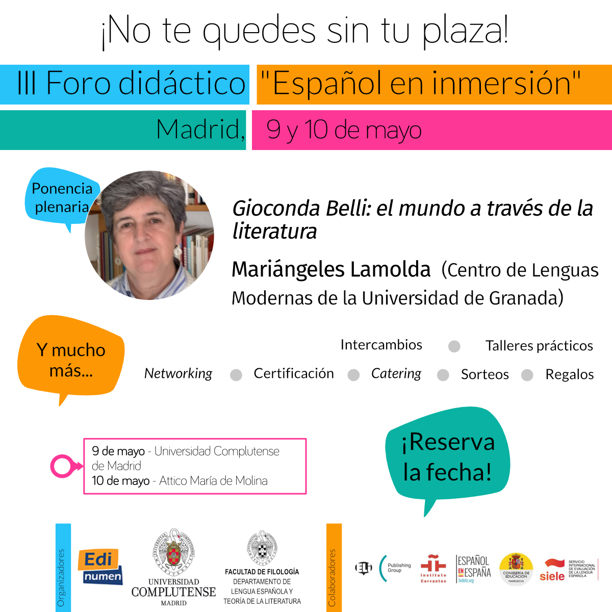 Editorial Edinumen (@edinumen) on Twitter photo ▶️ TALLERES III Foro didáctico "Español en inmersión"
📖 Gioconda Belli: el mundo a través de la literatura
👤 <a href="/malamolda/">Mariángeles Lamolda (ella/she/her)</a> (<a href="/clmgranada/">CLM Granada</a>)
🤝 <a href="/LenguaUcm/">Lengua Española y Teoría de la Literatura (UCM)</a> <a href="/compluele/">compluele</a> <a href="/InstCervantes/">Instituto Cervantes</a> <a href="/federacionele/">FEDELE</a> <a href="/SIELE_org/">SIELE</a> <a href="/ELI_Edizioni/">ELI Edizioni</a>
🔗edinumen.es/materiales/for… ▶️ TALLERES III Foro didáctico "Español en inmersión"
📖 Gioconda Belli: el mundo a través de la literatura
👤 <a href="/malamolda/">Mariángeles Lamolda (ella/she/her)</a> (<a href="/clmgranada/">CLM Granada</a>)
🤝 <a href="/LenguaUcm/">Lengua Española y Teoría de la Literatura (UCM)</a> <a href="/compluele/">compluele</a> <a href="/InstCervantes/">Instituto Cervantes</a> <a href="/federacionele/">FEDELE</a> <a href="/SIELE_org/">SIELE</a> <a href="/ELI_Edizioni/">ELI Edizioni</a>
🔗edinumen.es/materiales/for…