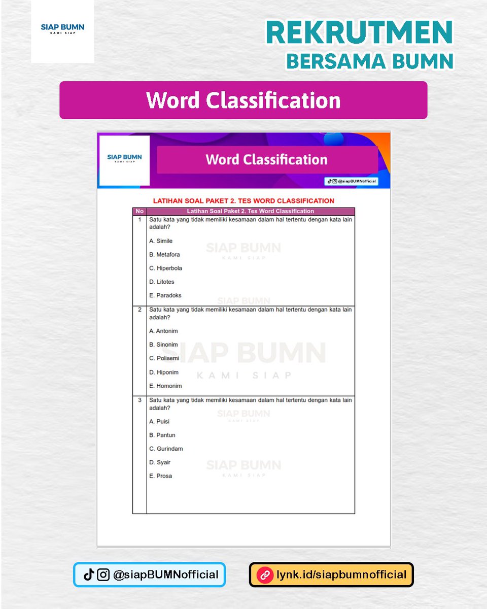 Siap_BUMN's tweet photo. TES TKD RBB 2025 Meliputi:
1. Tes Verbal Logical Reasoning 
2. Tes Word Classification
3. Tes Number Sequence
4. Tes Diagram Reasoning https://t.co/fm8Qiuuz1c